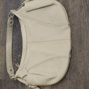 Coldwater Creek Buttery soft Braided detail leather shoulder bag cream